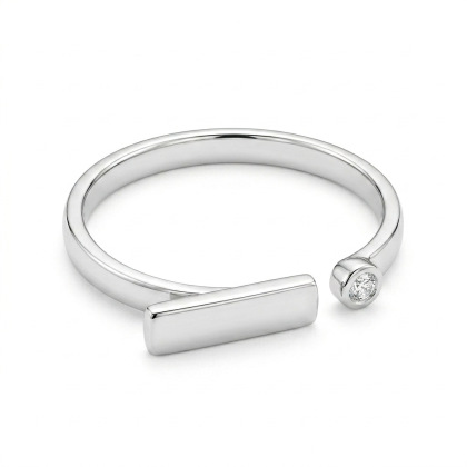 Каблучка "Асиметрія ліній" у білому золоті з діамантом, фото 2